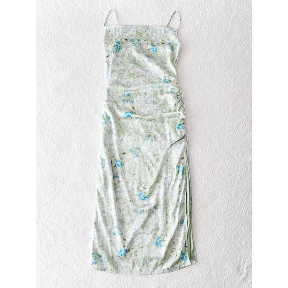 Lulu's Pale Green & Light Blue Floral Slip Midi Dress - Picture 2 of 8